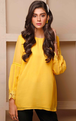 Yellow Georgette Viscose Western Top