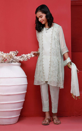 Mint 3PCs Chiffon Embroidered