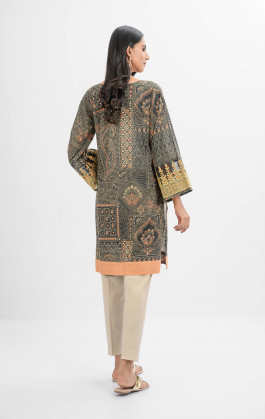 Orange with Black Lawn Embroidered Kurti