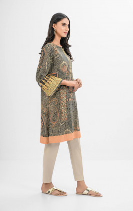 Orange with Black Lawn Embroidered Kurti