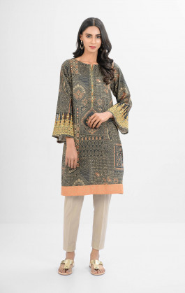 Orange with Black Lawn Embroidered Kurti