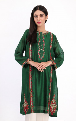 Green Cotton Net Formal Kurti