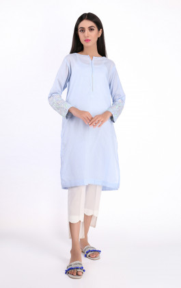 Sky Blue Dyed Dobby Semi Formal Kurti