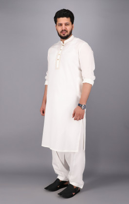 White Cotton Embroidered Kurta