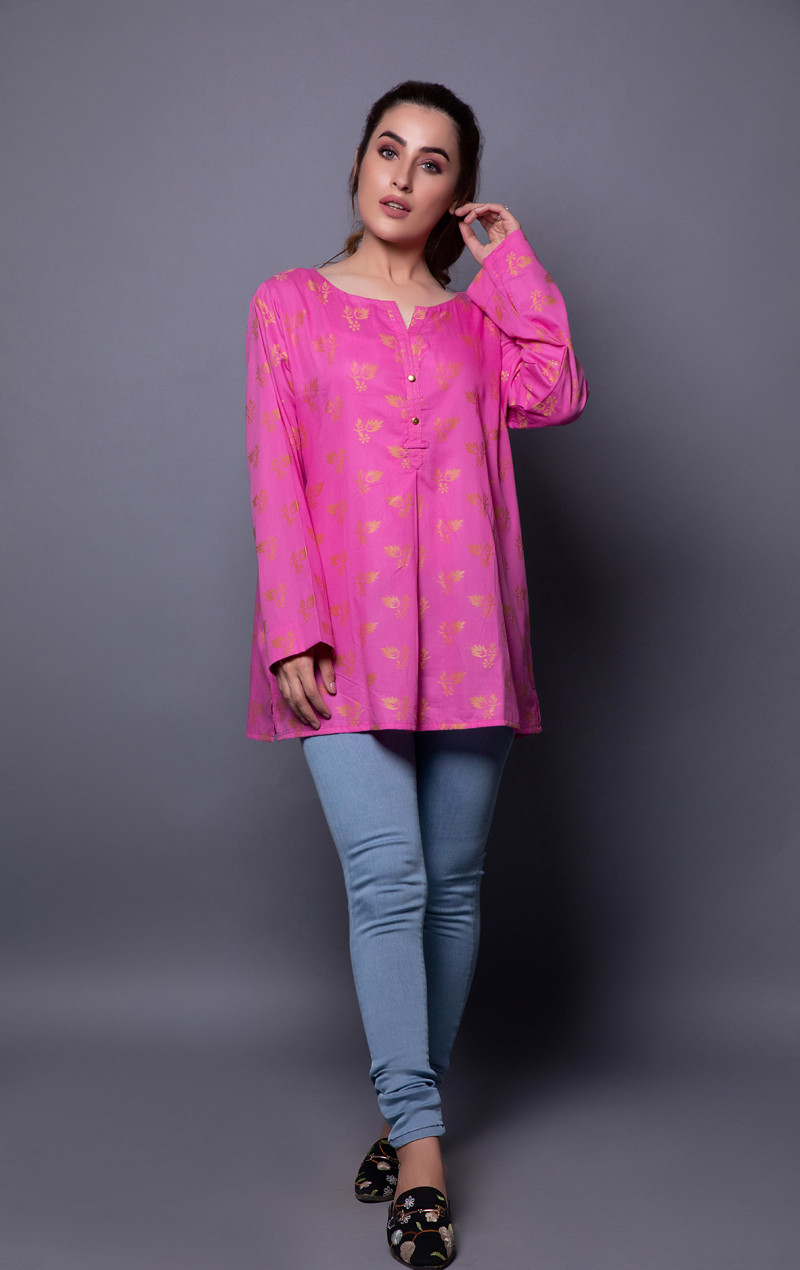 Pink Jacquard Self-Print Top