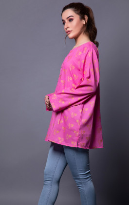 Pink Jacquard Self-Print Top