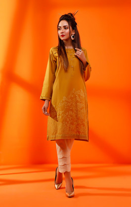 Mustard Screen Printed Kurti