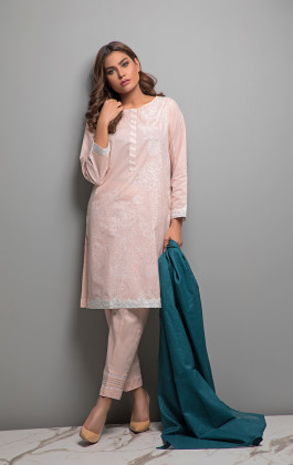 Peach 2 PCs Lawn Screen Print Embroidered