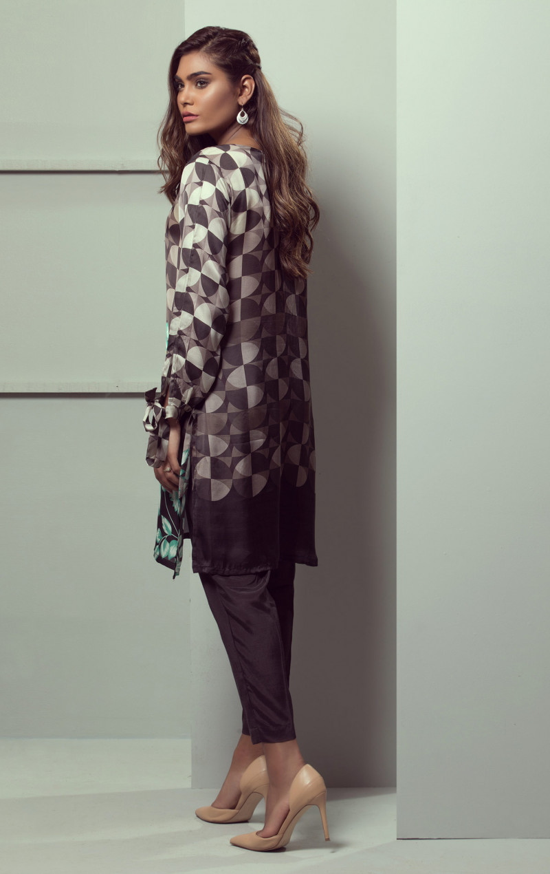 Grey Bamber Satin Printed Kurti