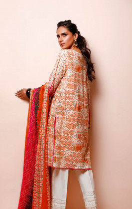 Dark Pink With Orange 2 PCs Cambric Printed