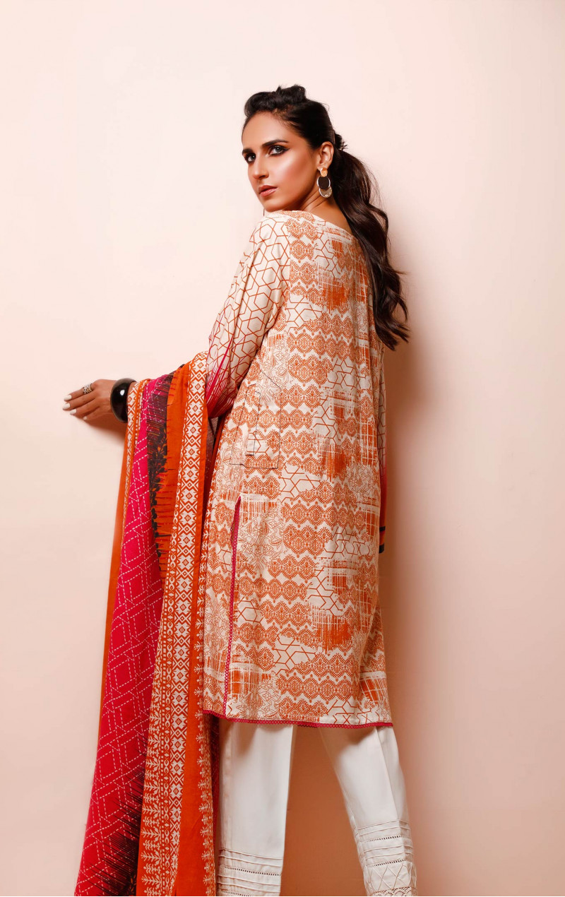 Dark Pink With Orange 2 PCs Cambric Printed